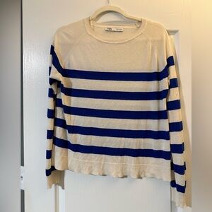 Zara Women’s Crewneck Sweater in Blue and Cream